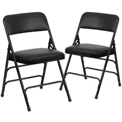 Flash Furniture HERCULES Series Metal Folding Chairs with Padded Seats | Set of 2 Black Metal Folding Chairs
