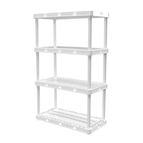 Gracious Living 4 Shelf Fixed Height Ventilated Medium Duty Shelving Unit +  4 10-Gallon Storage Bins & Lids for Home, Garage, or Basement, Black