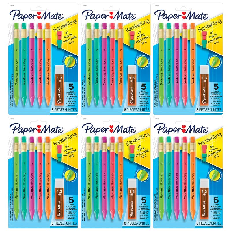 Paper Mate® Handwriting Triangular Mechanical Pencil Set with Lead & Eraser Refills, 1.3mm, 5 Per Pack, 6 Packs, 1 of 3
