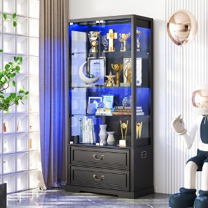 Fredees Display Cabinet with Glass Doors, 67" Adjustable Display Shelf with 3-Color Lights & Human Sensor for Toys & Books - 1 of 4