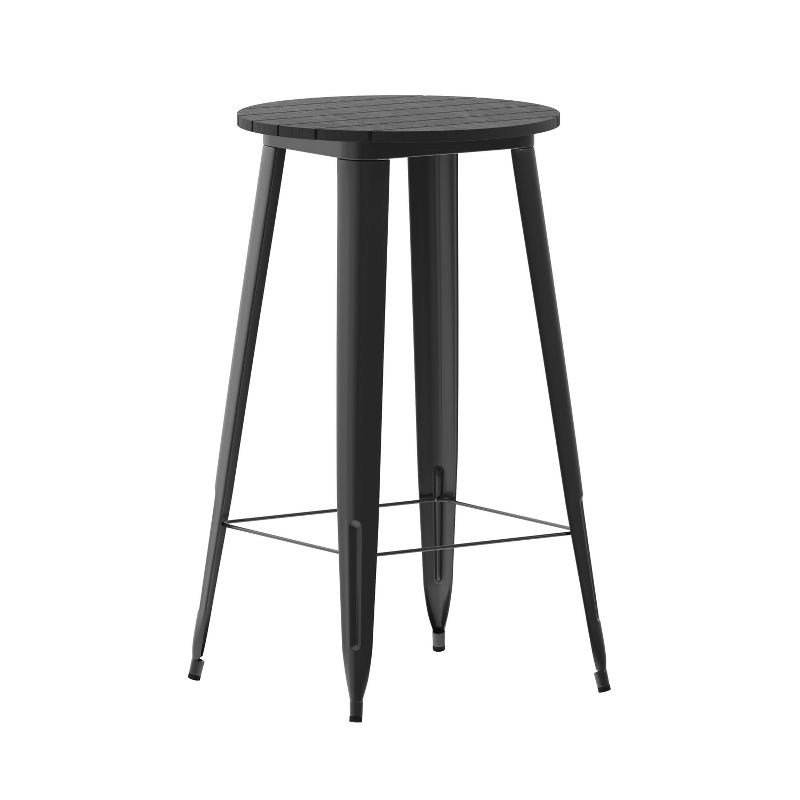 Emma and Oliver Indoor/Outdoor Bar Top Table, 23.75" Round All Weather Poly Resin Top with Steel base, 1 of 10