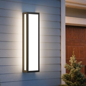 LamQee 26.3 inch Rectangle Outdoor Wall Light Integrated LED Black Modern Exterior Lighting Fixtures Wall Mount Sconce with Acrylic Shade - 1 of 4