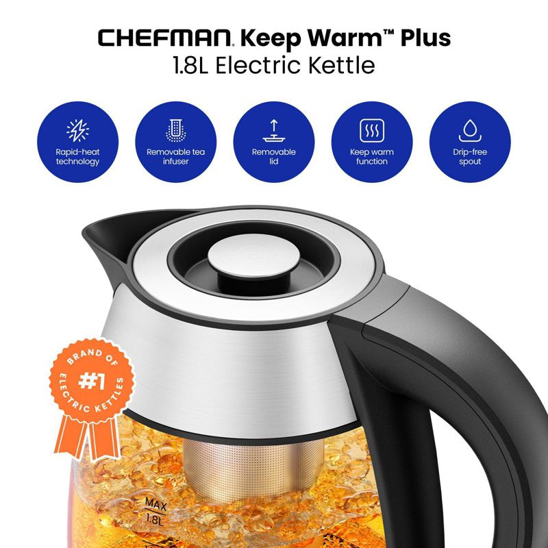 Chefman 1.8L Rapid-Boil Kettle with Keep Warm and Tea Infuser - Stainless Steel, 3 of 11