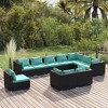 vidaXL Poly Rattan Patio Lounge Set, 10-Piece Black Outdoor Furniture Set with Water Blue Cushions, Water-Resistant, Modular Design, Optimal Comfort - 2 of 4