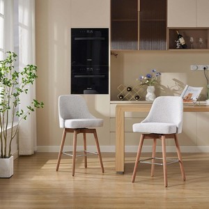 COZONY 26" Counter Height Swivel Barstools Set of 2, Upholstered Fabric Bar Chairs with Backrest & Wood Legs, 360° Swivel for Kitchen Island - 1 of 4