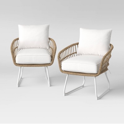 Southport 2pk Patio Club Chairs with Metal Legs, Outdoor Furniture - Natural/White - Opalhouse™