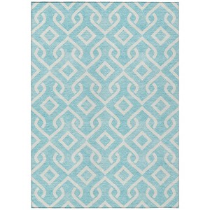 Aqua And Ivory Geometric Washable Indoor Outdoor Area Rug - 1 of 4