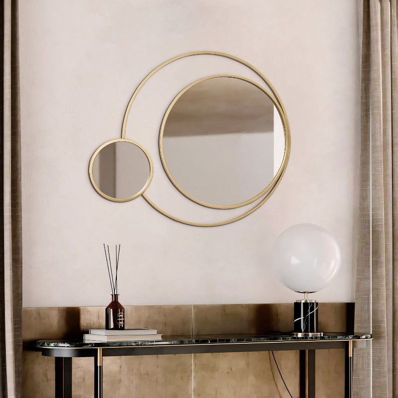 LuxenHome Orbit Modern Gold Metal Frame Round Wall Mirror, 1 of 10