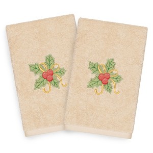 Linum Home Textiles Christmas Holly Bunch - Embroidered Luxury 100% Turkish Cotton Hand Towels (Set of 2) - 1 of 3