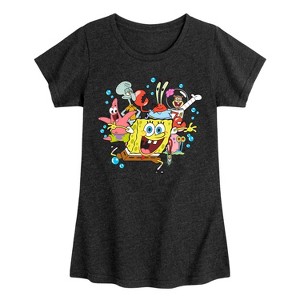 Girls' - SpongeBob SquarePants - Bikini Bottom Bubble Crew Fitted Short Sleeve Graphic T-Shirt - 1 of 4