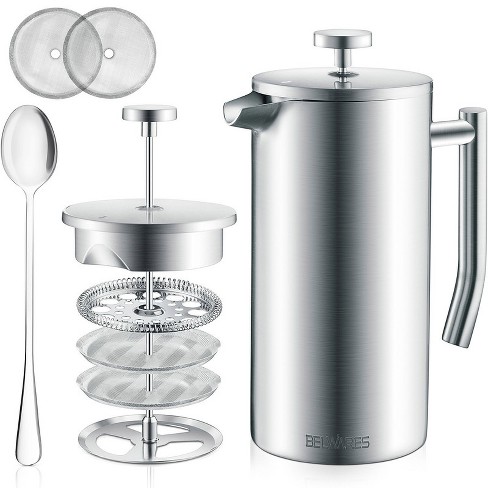 Belwares Stainless Steel French Coffee Press, With Double Wall And Extra  Filters 34oz : Target