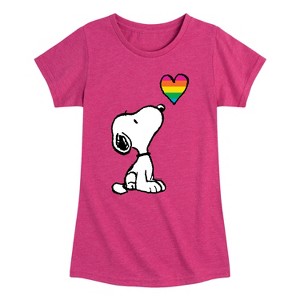 Girls' - Peanuts - Snoopy Rainbow Heart Fitted Short Sleeve Graphic T-Shirt - 1 of 4