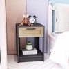 15.75" Rattan End black table with drawer, Modern nightstand, side table - 3 of 4