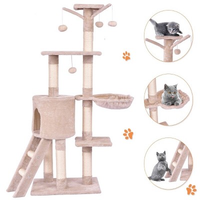 46" Cat Tree Kitten Pet Play House Furniture Condo Scratching Posts Ladder Gray 