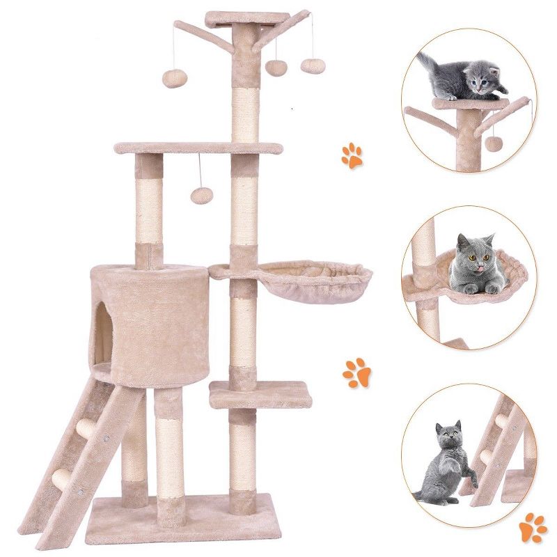Costway 56'' Cat Tree Kitten Pet Play House Furniture Condo Scratching Posts Ladder Beige, 1 of 13