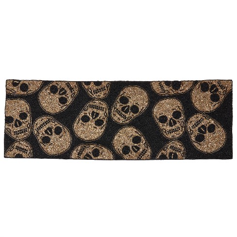 Saro Lifestyle Unique Beaded Skulls Table Runner with Intricate Detailing,  13