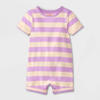 Image of Baby Striped Short Sleeve Romper - Cat & Jack™ Purple 0-3M