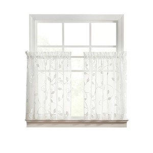 Ellis Curtain Chatham 100% Polyester Embroidered Sheer Rod Pocket Tiers White - 1 of 4