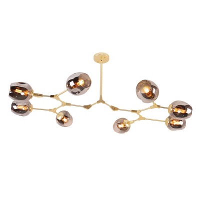 Bella Depot 8-Light Adjustable Gold Chandelier with Smoked Glass Shades