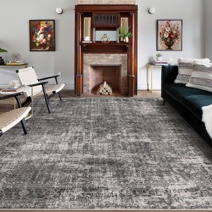 Washable Rug 9x12 Rug Vintage Distressed Rug with Non Slip Backing Foldable Low Pile Rug Ultra-Soft Throw Carpet for Living Room Bedroom Nursery - 1 of 4