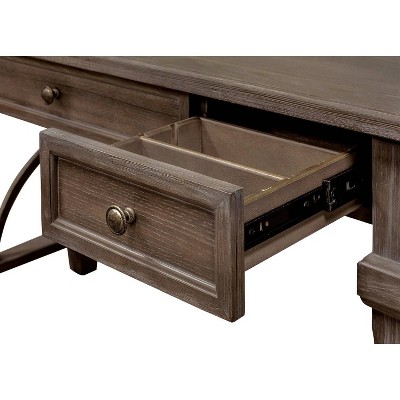 Gray Wood Home Office Desk with USB and Power Outlets