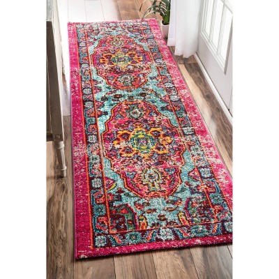 Multi-Color Medallion Synthetic Reversible Runner Rug