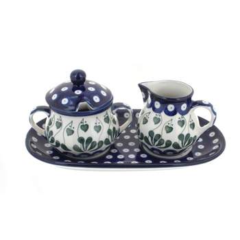Blue Rose Polish Pottery 422 Ceramika Artystyczna Small Cream & Sugar with Tray