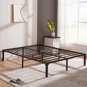 VECELO Twin/Full/Queen/King Metal Platform Bed Frame with Steel Slat Support, No Screws, Black - 1 of 4