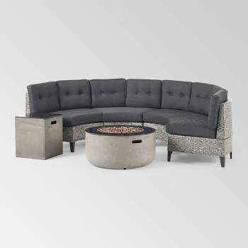 Baltaire 6pc Wicker Round Sectional Set with Fire Pit - Mixed Black/Dark Gray/Light Gray - Christopher Knight Home