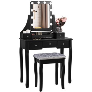 Tangkula Detachable Vanity Table Set Makeup Table with Mirror &Cushioned Stool WhiteBlackBrown - 1 of 4