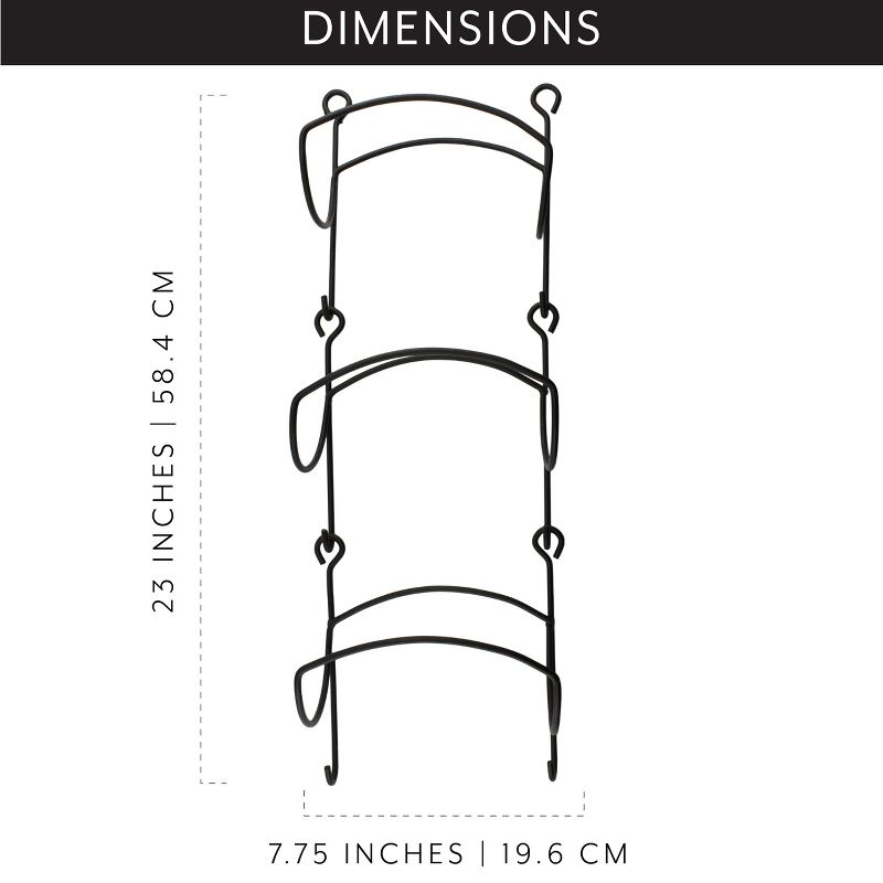 AuldHome Design Wall Mounted Wine Rack; Black Wrought Iron Storage Organizer for Bottles or Towels, 2 of 7