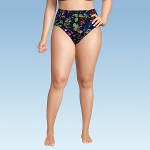 Lands' End Women's Ribbed Smoothing High Waisted Bikini Bottoms - 1 of 3