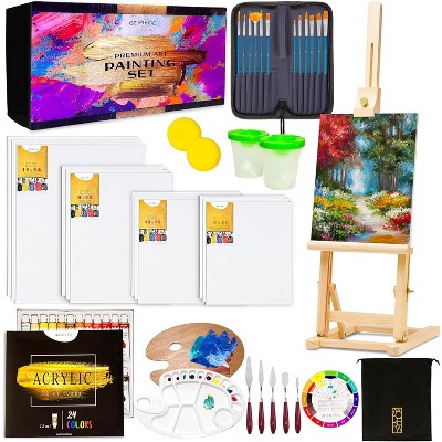 Modera Deluxe French Easel Acrylic Painting Kit - 55 Pieces Artist Starter Kit with Wooden Tripod and Paint Supplies