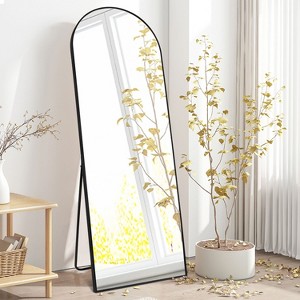 Muselady Arched Black Floor Mirror,Black Aluminum Frame Finish Large Arch-Crowned Top Rectangle Full Length Floor Mirror with Stand-The Pop Home - 1 of 4