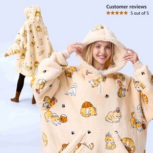 Joyfy Adults Wearable Blanket Hoodie for Women Men Giant Pocket Sleeves FlaWarm Oversized Fleece Winter Sweatshirt Blanket Birthday Gift Cat - 1 of 4