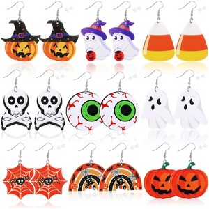 Matte Faux Leather Halloween Earring Collection - 9 Pairs of Lightweight Teardrop Dangles with Spooky Pumpkin, Cat & Ghost Designs - 1 of 4