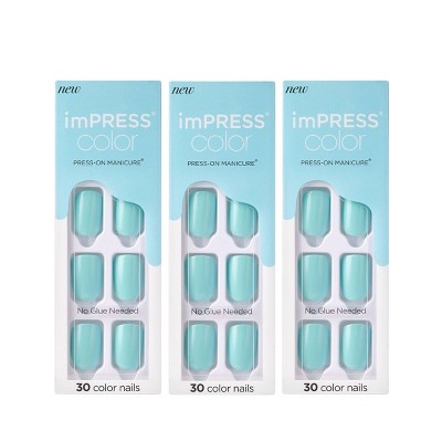 Kiss imPRESS Press-On Manicure Color Fake Nails - Mint To Be - 3pk/90ct
