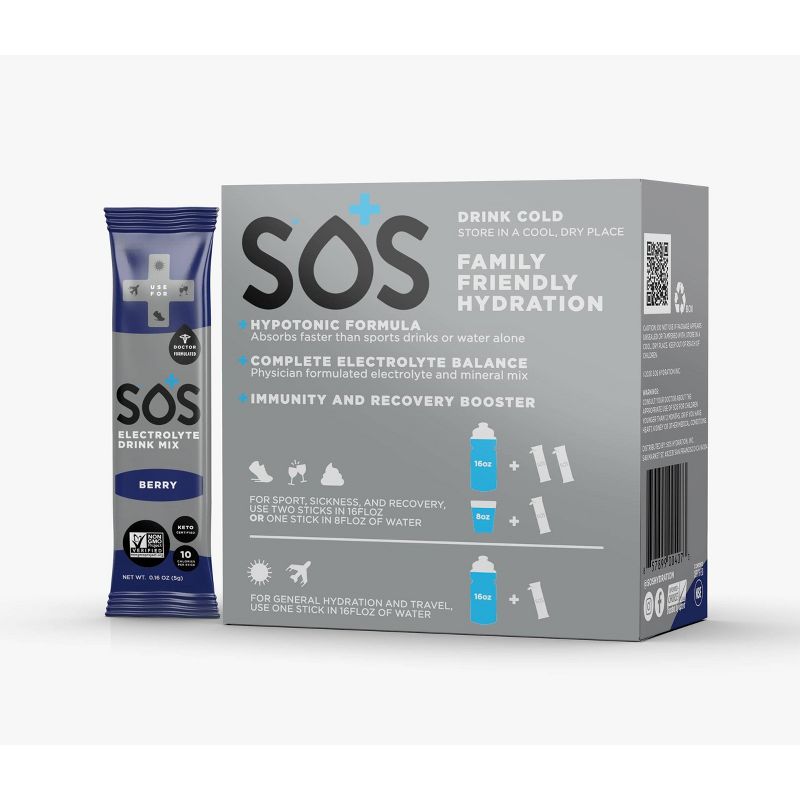 SOS Hydration Electrolyte Drink Mix - Berry - 20pk, 4 of 5