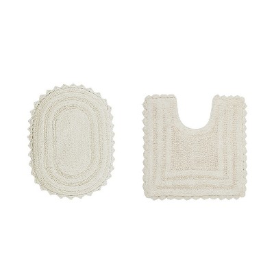 Lilly Crochet Collection 100% Cotton Tufted Reversible 2-Piece Bath Rug Set – Super Absorbent, Machine Washable Bathroom Mats with Crochet Pattern