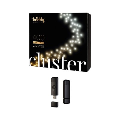 Twinkly 400 LED RGB 19.5 Feet Amber and White WiFi Bluetooth Controlled Smart Cluster String Lights with USB-Powered Light Effects Music Player Dongle