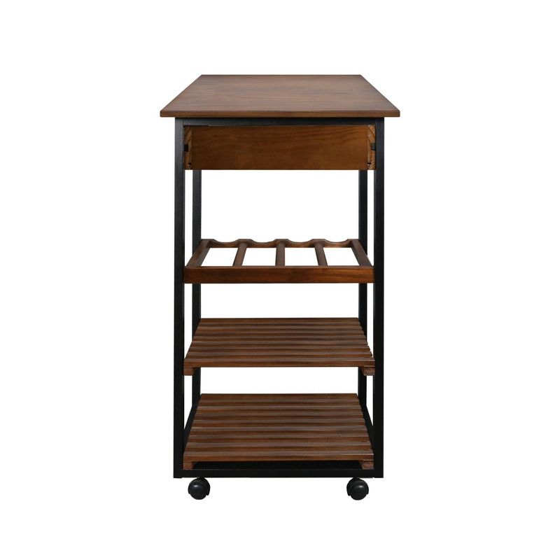 19&#34; Solid Wood Rolling Kitchen Cart with Wine Rack and Drawer Dark Brown - Flora Home, 4 of 14