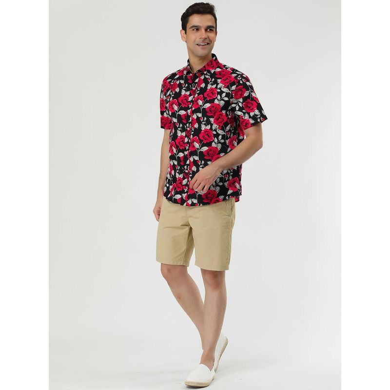 Lars Amadeus Men's Summer Floral Print Short Sleeve Button Down Beach Hawaiian Casual Shirt, 4 of 7