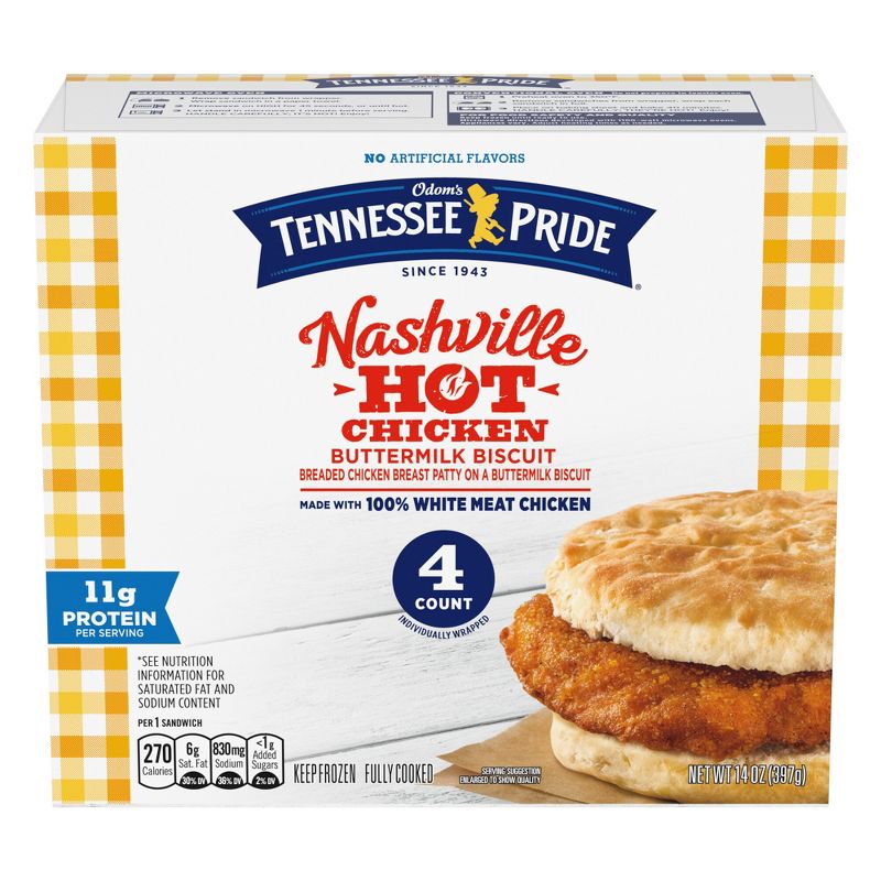 Tennessee Pride Nashville Hot Chicken &#38; Buttermilk Biscuit Frozen Breakfast Sandwich - 14oz/4ct, 1 of 5