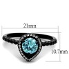 Slickblue Women’s Halo Ring, Black Stainless Steel with Sea Blue CZ Center and Clear Accents, Pear-Inspired, 5–10 - 2 of 4