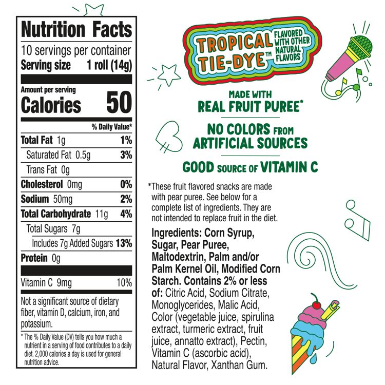 Betty Crocker Fruit Roll-Ups Tropical Tie-Dye Snacks - 10ct/5oz: Gluten-Free, Plant-Based, 2 of 8