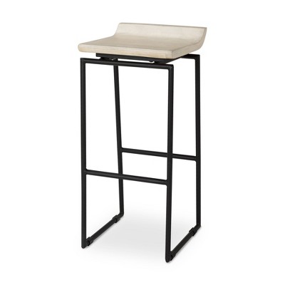 HomeRoots 31" Natural and Black Solid Wood and Metal Low Back Bar Height Bar Chair