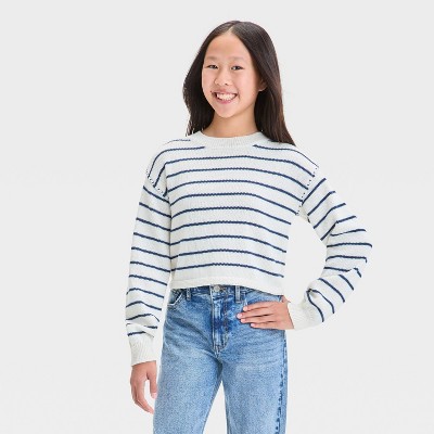 Girls' Striped Cropped Pullover Sweater - art class™