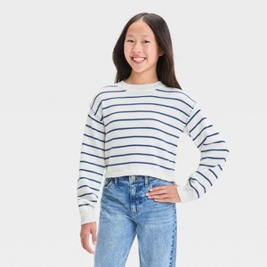 Girls' Striped Cropped Pullover Sweater - art class™ - 1 of 3
