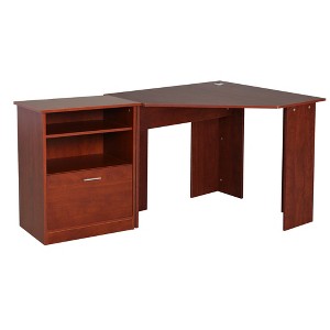 HOMCOM Computer Desk with Printer Cabinet, L-Shaped Corner Desk with Storage, Study PC Workstation for Home Office, Cherry - 1 of 4