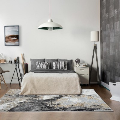 Smoke Marble Swirl Abstract 5' x 7' Synthetic Area Rug